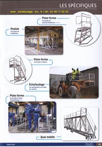 Fabrications spécifiques à l' unité ou en petite serie et à vos cahier des charges, de plate-forme roulante de TGV, de plate-forme d' accés sur façade de motrices, plate-forme pour travaux de bordure de dalle de béton, plate-forme spéciale pour maitenence, plate-forme pour cabine de peinture, plate forme pour électricien, escalier de pontage de tapis roulant, quai mobile